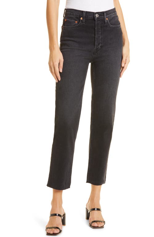 Re/Done '70s Ultra High Waist Raw Hem Stovepipe Jeans Washed Noir at Nordstrom,
