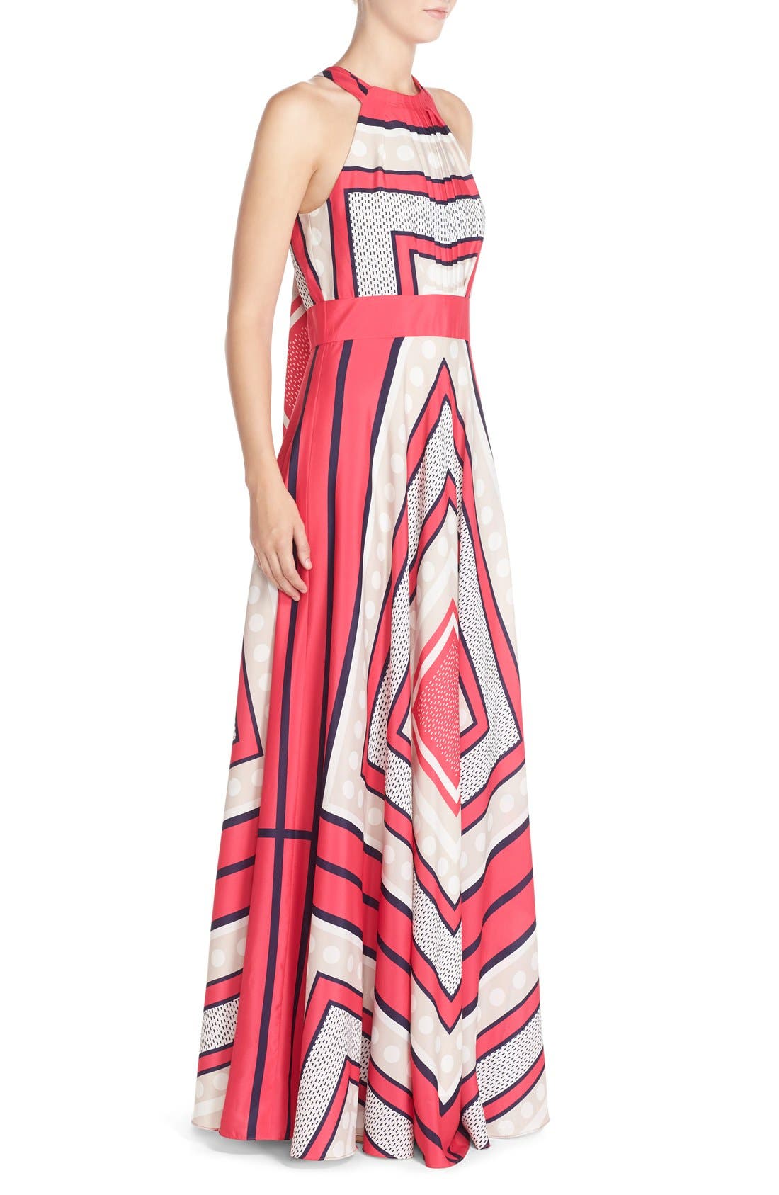 scarf print crêpe de chine fit & flare maxi dress