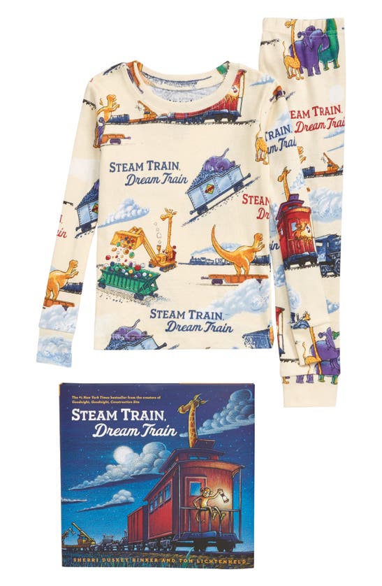 BOOKS TO BED KIDS' 'STEAM TRAIN, DREAM TRAIN' FITTED TWO-PIECE PAJAMAS & BOOK SET