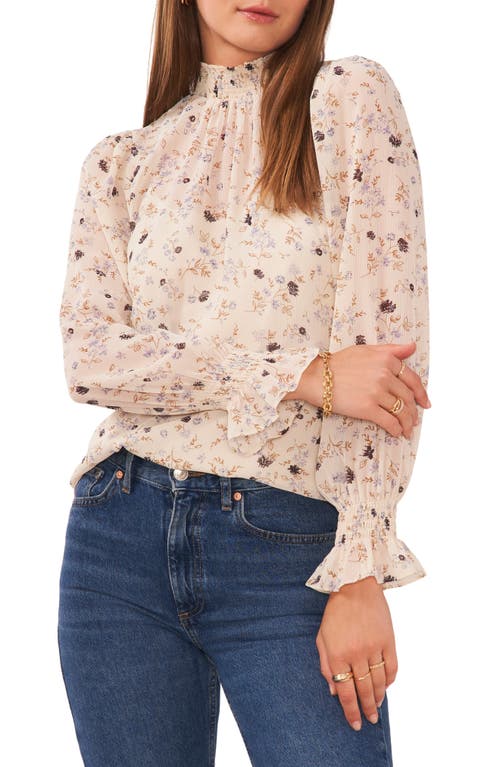 1.STATE Floral Balloon Sleeve Blouse in Tapioca Multi