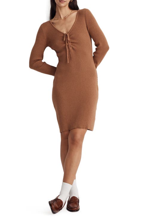 Tie Front Long Sleeve Ruched Body-Con Minidress