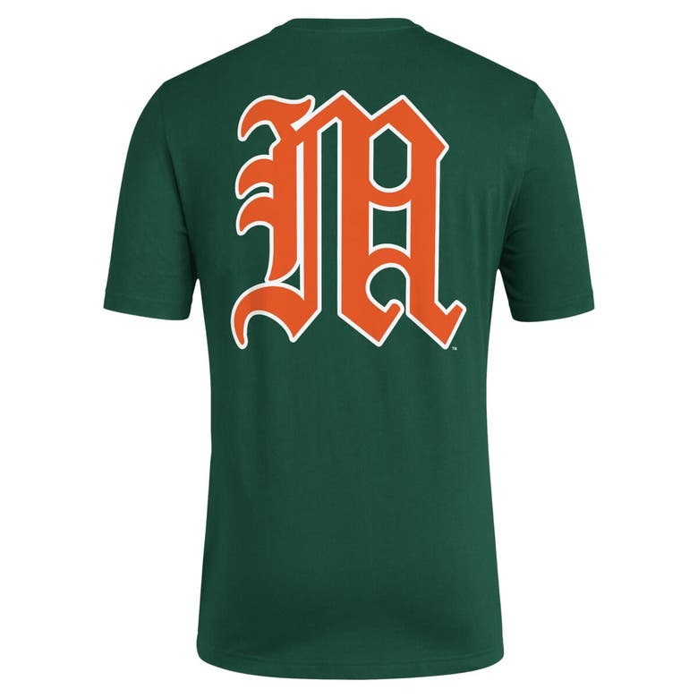 Shop Adidas Originals Adidas Green Miami Hurricanes Reverse Retro Baseball 2 Hit T-shirt