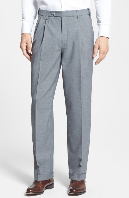 BERLE BERLE SELF SIZER WAIST PLAIN WEAVE PLEATED WASHABLE TROUSERS