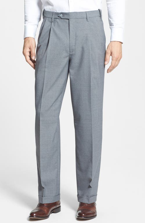 Self Sizer Waist Plain Weave Flat Front Washable Trousers in Light Grey