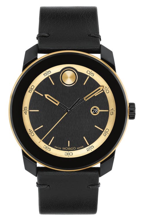Movado Bold TR90 Leather Strap Watch, 42mm in Black at Nordstrom