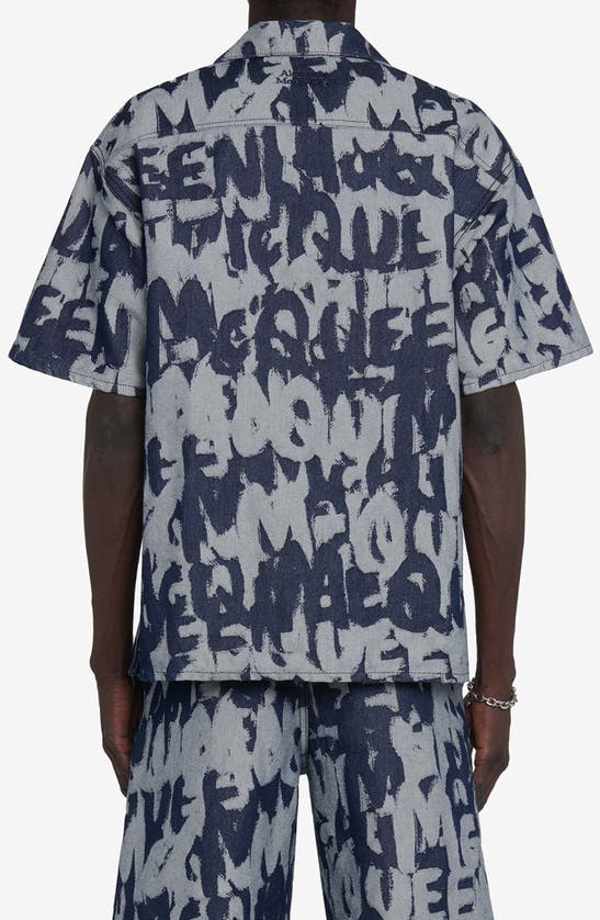 Shop Alexander Mcqueen Logo Jacquard Denim Button-up Shirt In Indigo