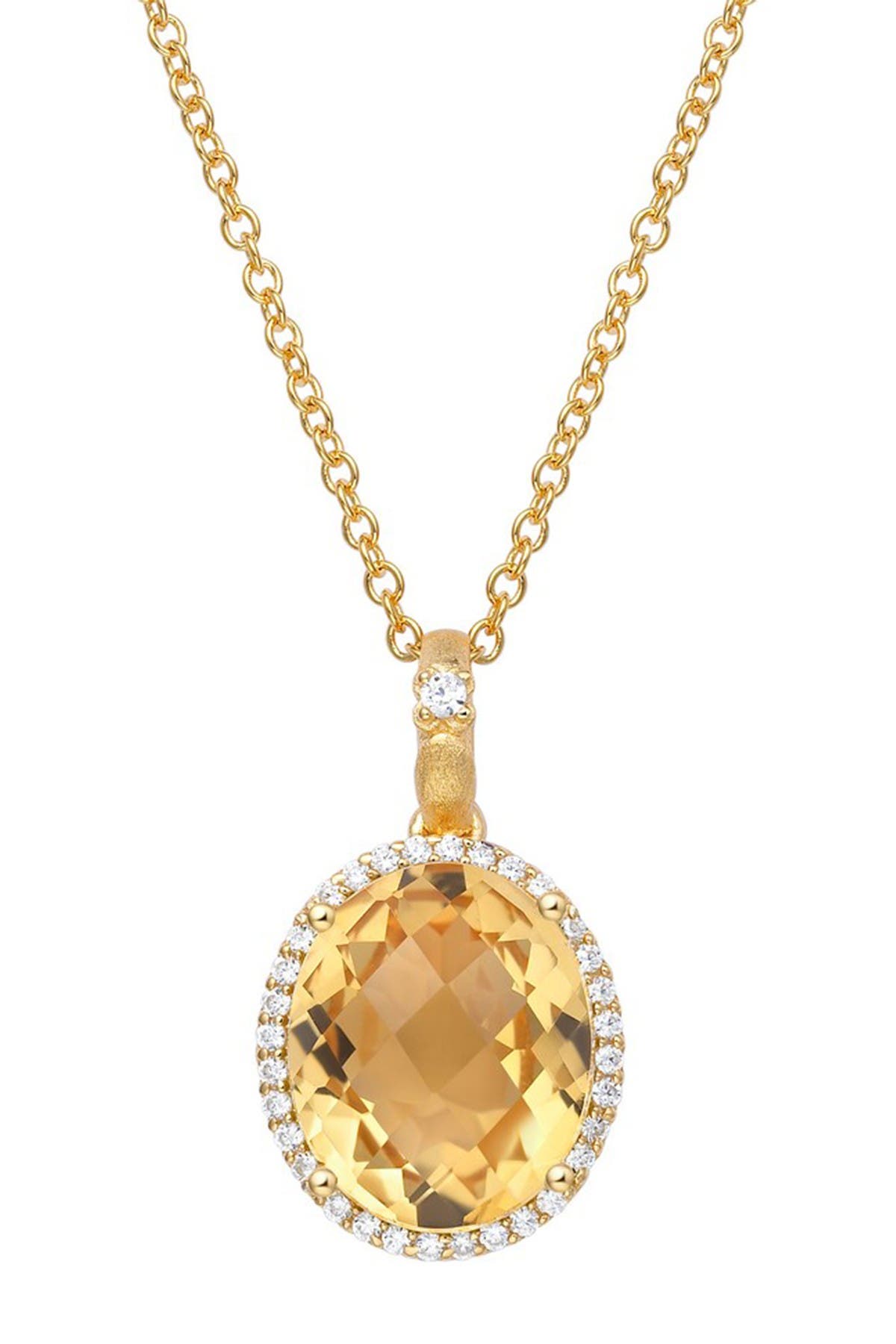 Lafonn Gold Plated Sterling Silver Round Cut Simulated Diamond Pendant Chain Necklace In White-citrine