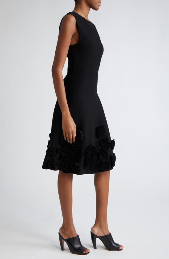 Lela Rose Penelope Midi Dress With Floral Applique Detail In Black