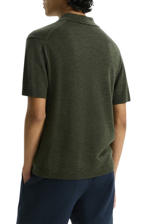 Shop Theory Brenan Linen Blend Polo In Dark Olive - F5j