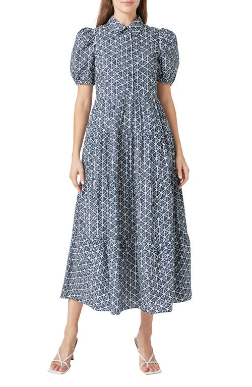 English Factory Geo Print Short Sleeve Cotton Shirtdress In Navy Multi