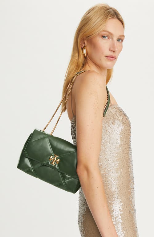 Shop Tory Burch Small Kira Diamond Quilted Convertible Leather Shoulder Bag In Fir Tree