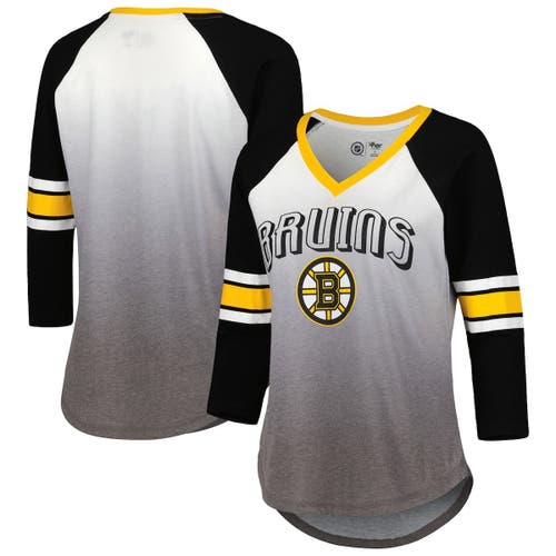 Women's G-III 4Her by Carl Banks Black Boston Bruins Lead Off Tri-Blend Raglan 3/4-Sleeve V-Neck T-Shirt
