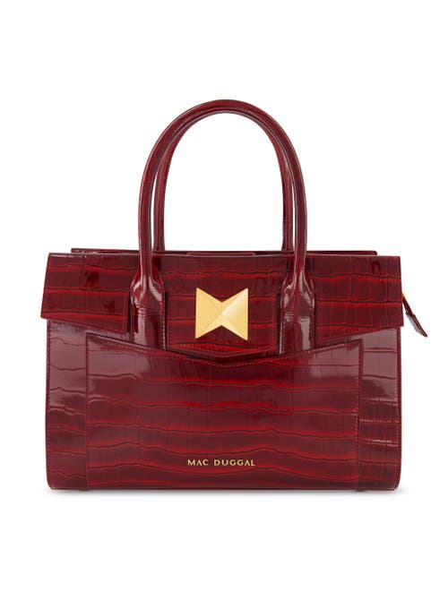 Mac Duggal Gold Plated Hardware Crocodile Embossed Leather Tote Bag In Oxblood