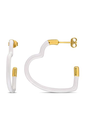 Delmar Enamel Heart Hoop Earrings In White