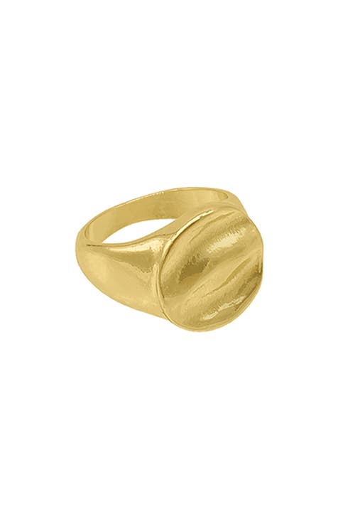 14K Yellow Gold Plated Ripple Signet Ring