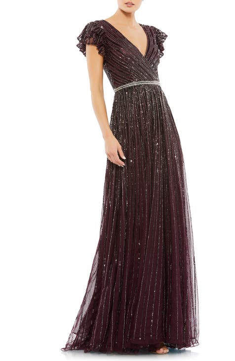Beaded Cap Sleeve Tulle A-Line Gown