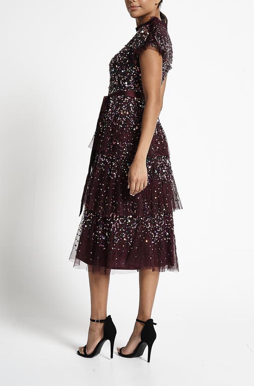 Shop Frock And Frill Sequin Embellished Midi Gown With Tie Waist Detail In Tawny Port