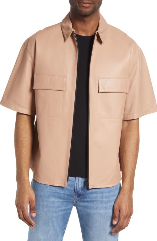 FRAME Short Sleeve Leather Button-Up Shirt in Brick at Nordstrom, Size Medium