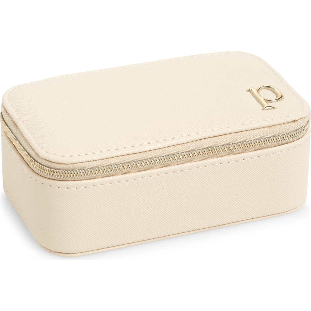 Nordstrom Initial Rectangular Jewelry Box In P- Cream- Gold
