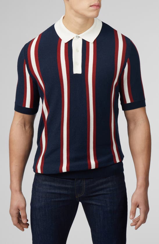 Shop Ben Sherman Mod Stripe Rugby Polo Sweater In Dark Navy