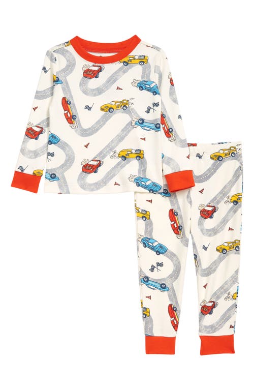Tucker + Tate Fitted Two-Piece Pajamas in Ivory Egret Racecars
