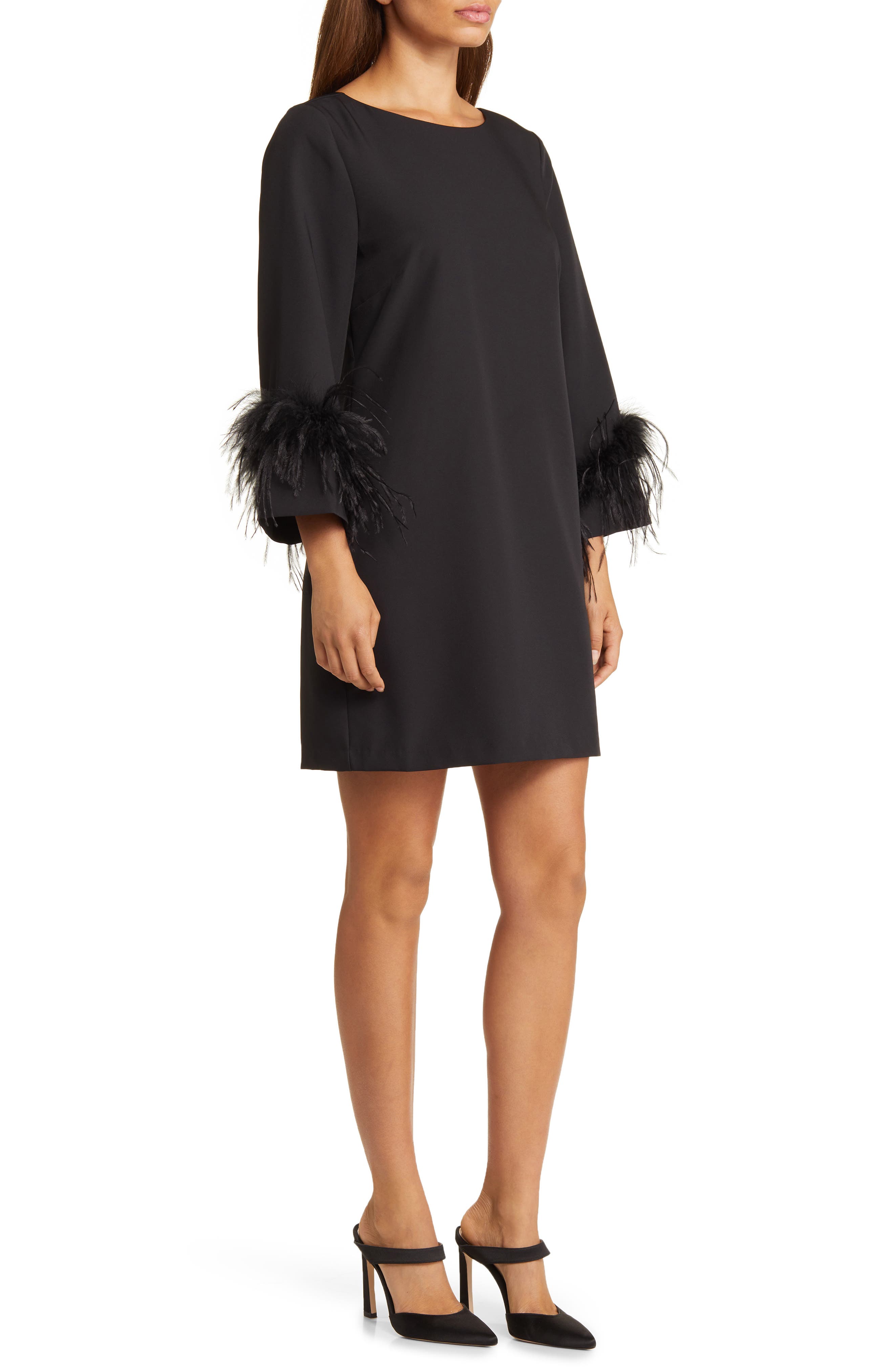Sam Edelman Feather Trim Three-Quarter Sleeve Sheath Cocktail