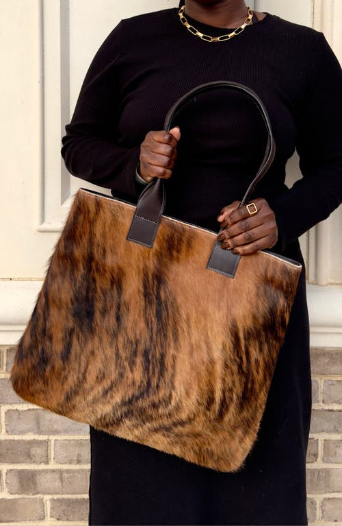 Shop Sarep + Rose Cow Hair Tote In Mahogany Brindle