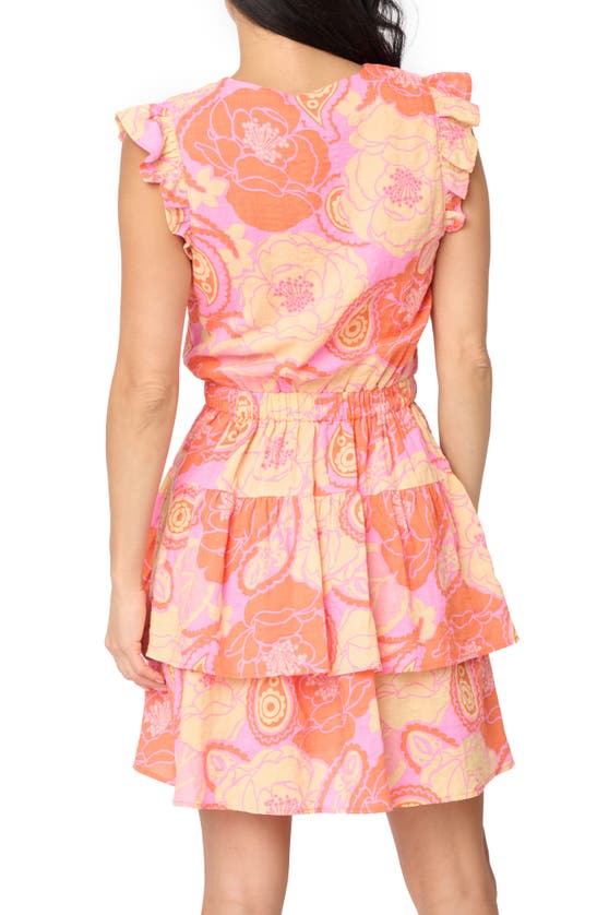 Shop Gibsonlook Rio Notch Neck Tiered Minidress In Pink Rose Swirl Print