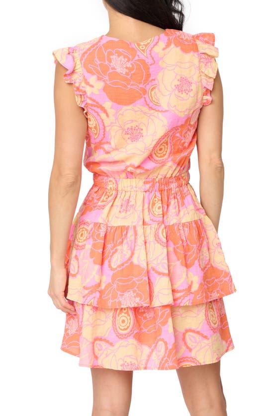 Shop Gibsonlook Rio Notch Neck Tiered Minidress In Pink Rose Swirl Print