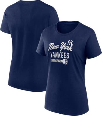 Women's Fanatics Branded Navy/White New York Yankees Even Match Lace-Up Long Sleeve V-Neck T-Shirt