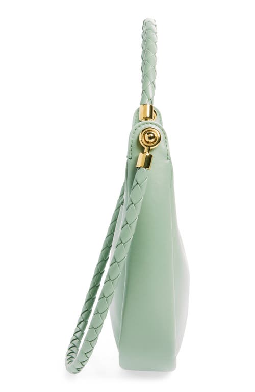 Shop Bottega Veneta Hoop Leather Hobo Bag In 3401 New Sauge-m Brass