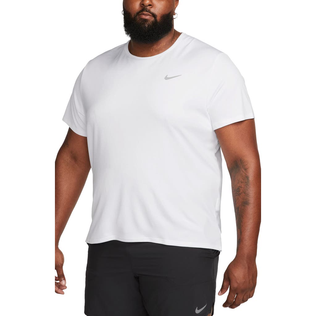 Nike Dri-fit Uv Miler Short Sleeve Running Top In White/reflective Silver