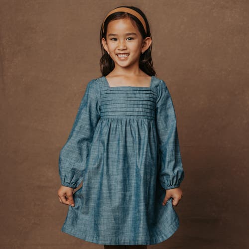 Shop Hope & Henry Girls' Organic Ruched Chambray Dress, Toddler In Pleated Chambray