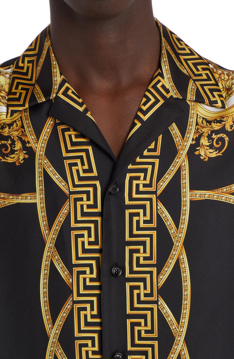 Versace Le Coupe des Dieux Short Sleeve Button-Up Silk Shirt