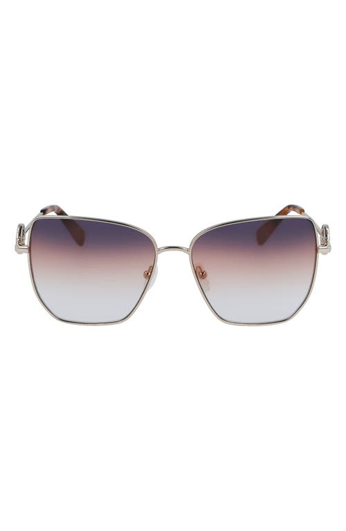 Longchamp 58mm Gradient Rectangular Sunglasses In Pale Gold/gradient Blue Brick