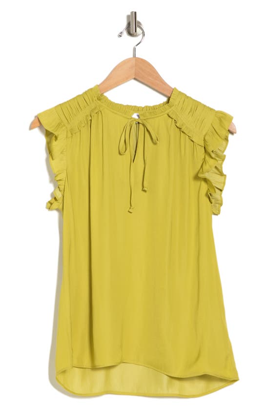 Dr2 By Daniel Rainn Ruffle Tie Neck Top In Kiwi