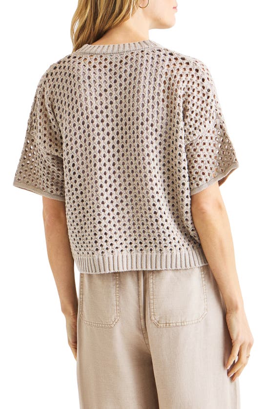 Splendid Nova Short Sleeve Cotton Pointelle Cardigan In Fawn