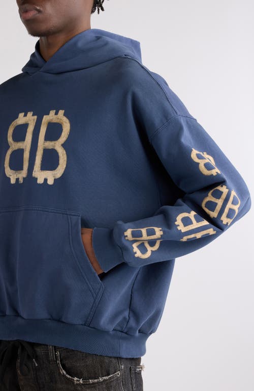 Shop Balenciaga Crypto Monogram Cotton Graphic Hoodie In 4108 Washed Blue