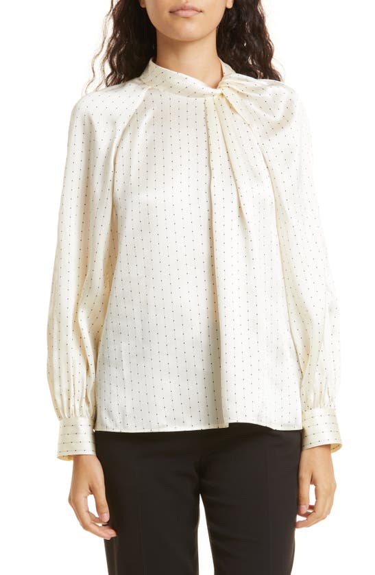 Club Monaco Twist Neck Long Sleeve Silk Satin Blouse In Taupe