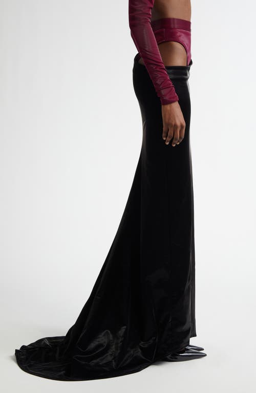 Shop Laquan Smith Hip Cutout Faux Leather Maxi Skirt In Oxblood/black