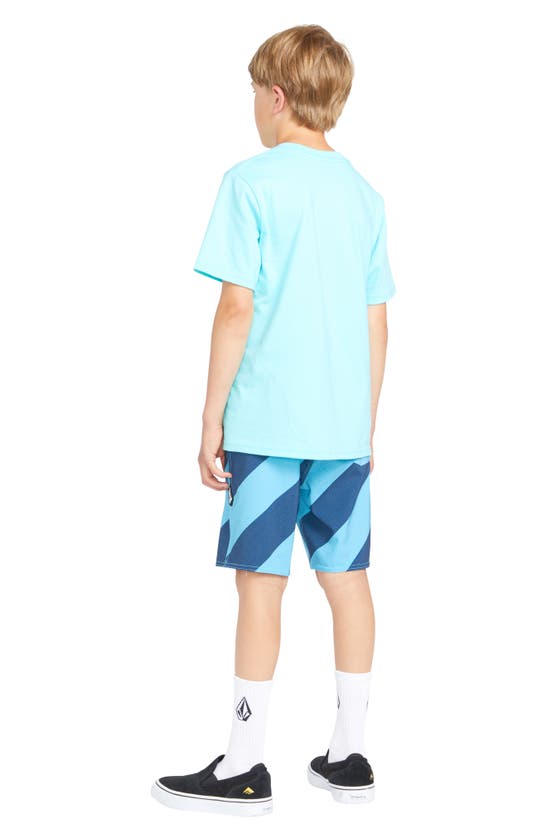 Shop Volcom Kids' Quarta Static Stripe Mod Tech Board Shorts In Tidal Blue