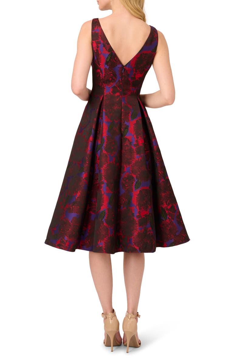 Adrianna Pappell Purple Multi Floral Jacqaurd A-Line Party Dress