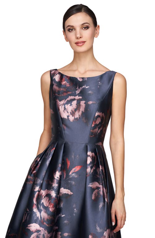 Shop Kay Unger Elsa Floral A-line Cocktail Dress In French Navy