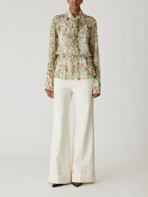 Rebecca Taylor All Over Floral On Viscose Chiffon Tie Front Blouse In Floral Multi