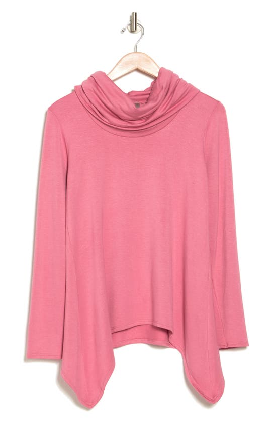 Go Couture Cowl Neck Swing Hem Sweater In Gossamer Pink