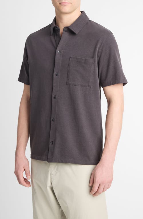 Vince Sueded Jersey Short Sleeve Button-up Shirt In Soft Black