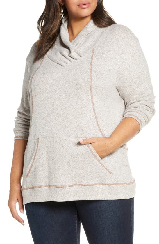 Loveappella Drape Neck Pullover In Oatmeal