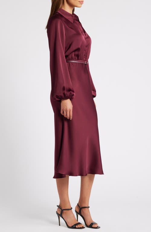 Shop Sam Edelman Fluid Long Sleeve Satin Midi Shirtdress In Wine