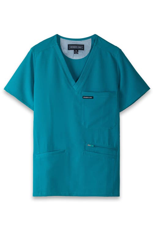 Shop Members Only Palermo 4-pocket Scrub Top In Teal