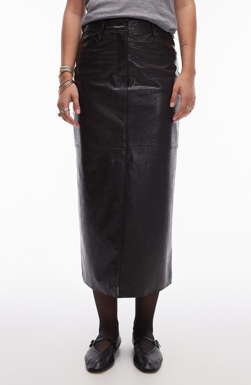 TOPSHOP TOPSHOP CROC EMBOSSED FAUX LEATHER MIDI SKIRT 